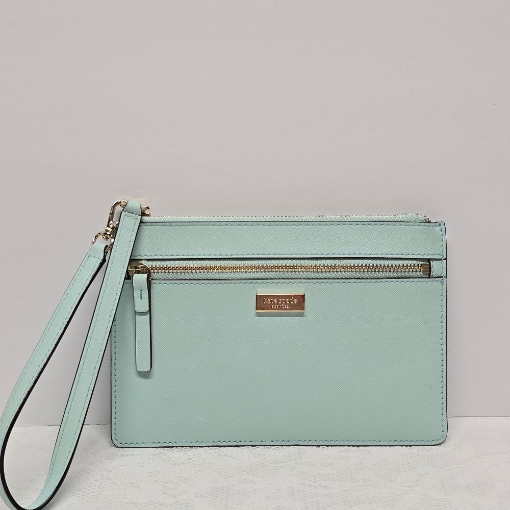 Kate Spade Newbury Lane Tinie Wristlet Wallet Light Teal Blue Genuine Leather